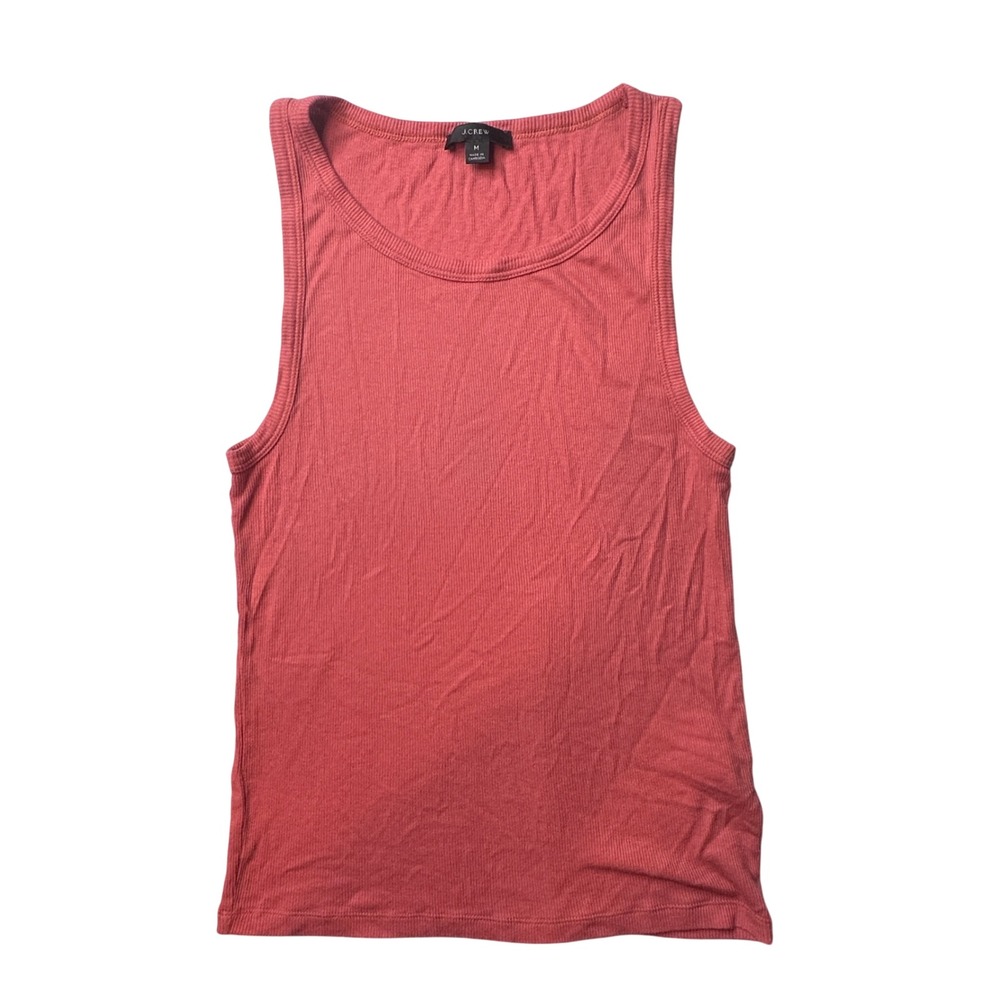 J.Crew Tank Top Women M Coral Pink AY864 Ribbed Cotton Modal Slim Fit Sleeveless